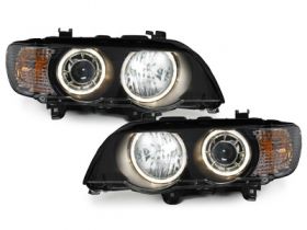 Xenon Scheinwerfer für BMW X5 99-03 E53 2 Standlichtringe schwarz
