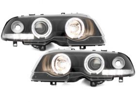 LED Angel Eyes Scheinwerfer für BMW E46 Coupe und Cabrio 98-03 schwarz S