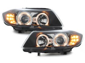 Angel Eyes Scheinwerfer für BMW E90 E91 05-08 LED Blinker schwarz
