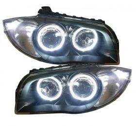 Highpower-LED Angel Eyes Scheinwerfer  für BMW 1er E87 E81 04-11 schwarz black