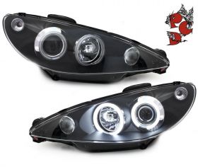 CCFL Angel Eyes Scheinwerfer für Peugeot 206 98-07 schwarz