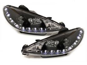 LED TAGFAHRLICHT Scheinwerfer für Peugeot 206 98-07 black schwarz