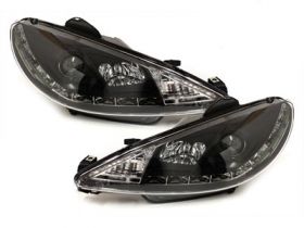 LED TAGFAHRLICHT Scheinwerfer für Peugeot 206 98-07 black schwarz