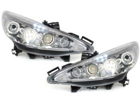 LED Angel Eyes Scheinwerfer für Peugeot 207 06+ chrom