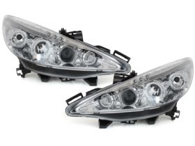 LED Angel Eyes Scheinwerfer für Peugeot 207 06+ chrom