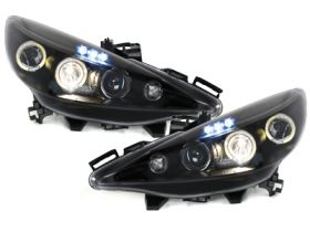 LED Angel Eyes Scheinwerfer für Peugeot 207 06+ schwarz