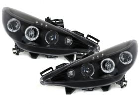 LED Angel Eyes Scheinwerfer für Peugeot 207 06+ schwarz