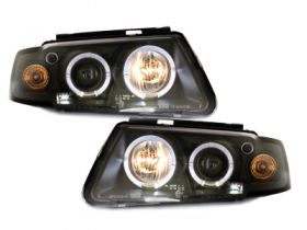 LED Angel Eyes Scheinwerfer für VW Passat 3B 96-00 2 Standlichtringe schwarz