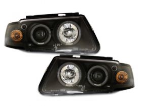 LED Angel Eyes Scheinwerfer für VW Passat 3B 96-00 2 Standlichtringe schwarz