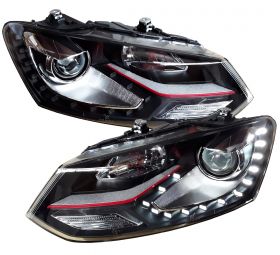 Xenon Scheinwerfer für VW Polo 6R 6C 09+ schwarz rot Led-Standlicht