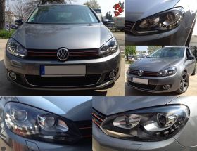 Led Tagfahrlicht Scheinwerfer+ Original-Look Led Rückleuchten für VW Golf 6 rot-klar