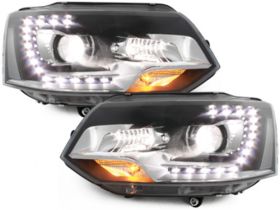 LED Tagfahrlicht Scheinwerfer für VW T5 Facelift 09-15 schwarz + OSRAM
