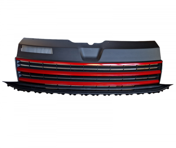 Frontgrill Kühlergrill ohne Emblem schwarz rot Streben für VW T6 15-19 ABS