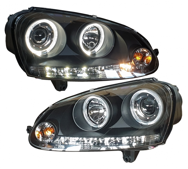LED Scheinwerfer Set Schwarz Klarglas H1/H1 für VW Golf V Jetta