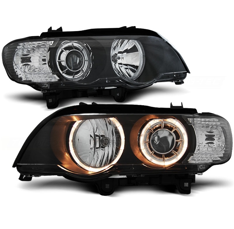 Xenon Scheinwerfer für BMW X5 99-03 E53 2 Standlichtringe schwarz