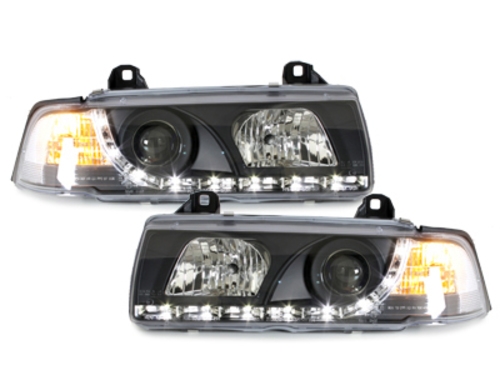 LED TAGFAHRLICHT Scheinwerfer für BMW E36 Limo Touring 92-98 black schwarz