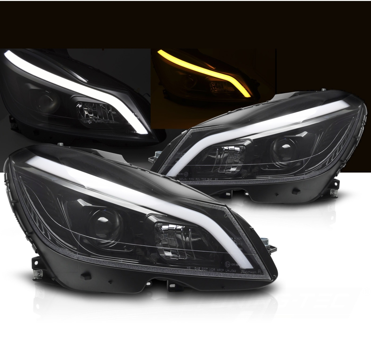 Scheinwerfer für Mercedes Benz S204 W204 C-Klasse 2011+ schwarz Led Lightbar Tagfahrlicht-Optik