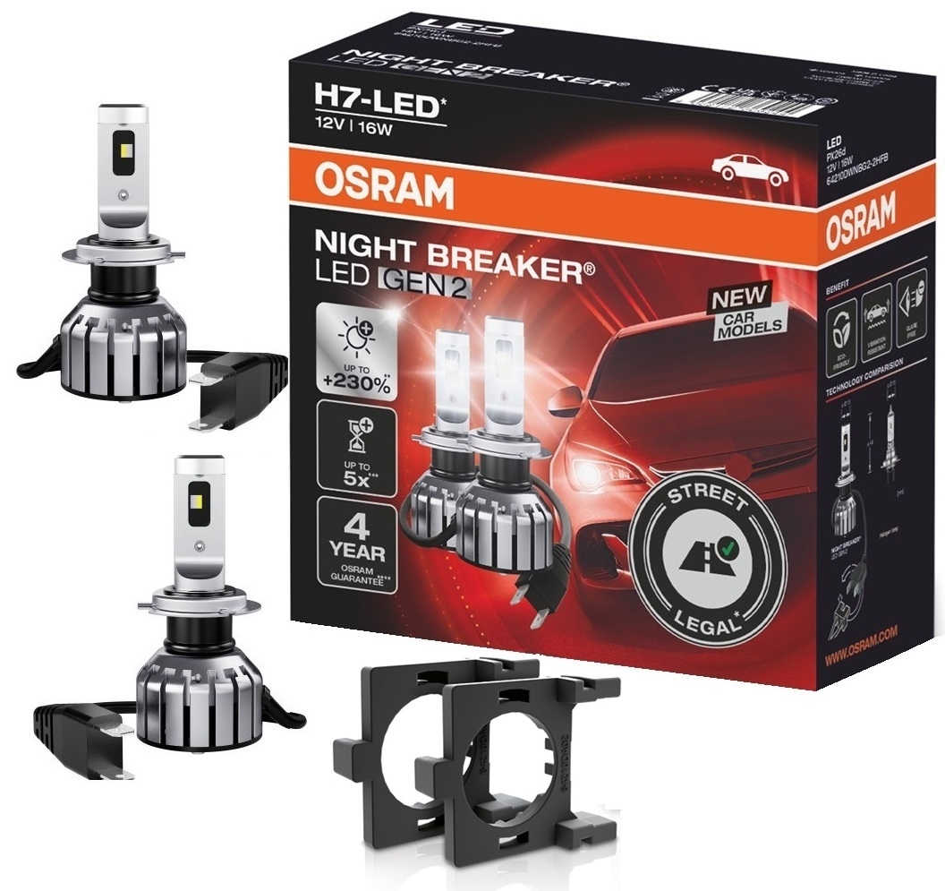 OSRAM NIGHT BREAKER H7 LED 230% Set für Ford Fiesta JA8 MK7 2013+ mit Adapter DA02