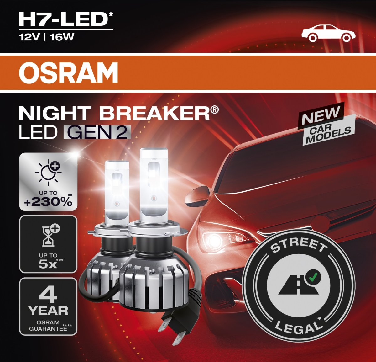 OSRAM NIGHT BREAKER H7 LED 230% Set für Ford Fiesta JA8 MK7 2013+ mit Adapter DA02
