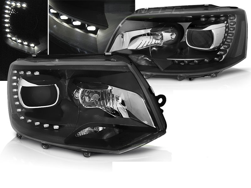 LED Tagfahrlicht Scheinwerfer für VW T5 Facelift 09-15 schwarz DEPO BLACK EDITION
