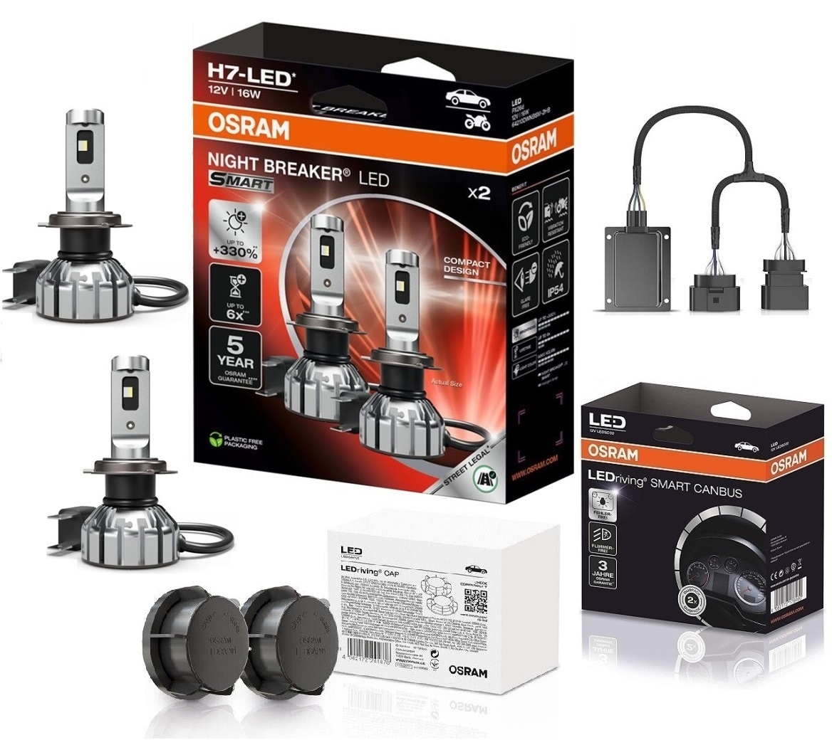 OSRAM NIGHT BREAKER H7 LED 330% Set für VW Passat 3C B7 Bj 11-14 SC02 + CAP