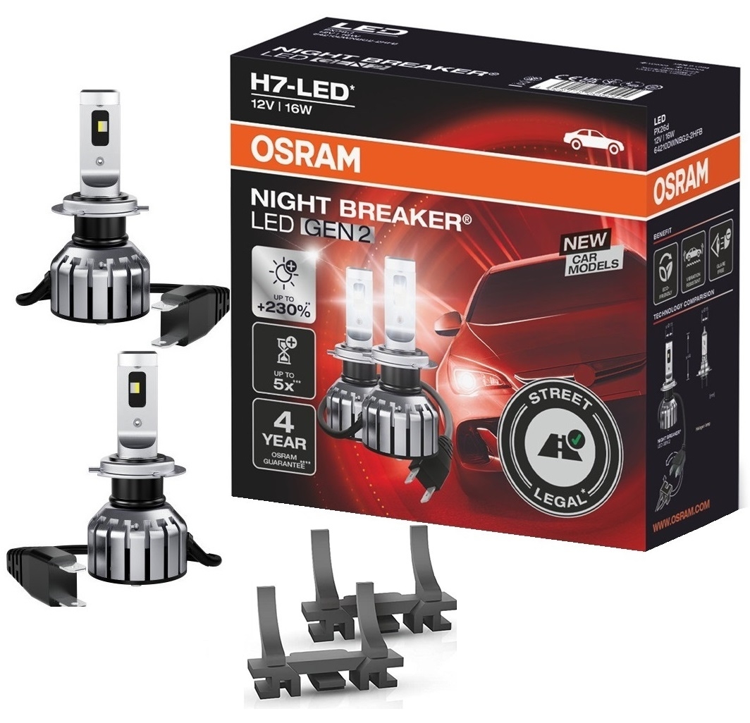 OSRAM NIGHT BREAKER H7 LED 230% Set für Ford Fiesta MK8 2017+ mit Adapter DA04