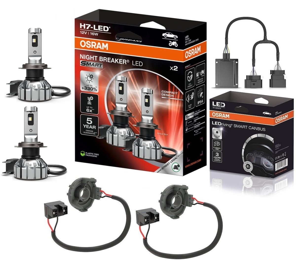 OSRAM NIGHT BREAKER H7 LED 330% Set für Seat Alhambra 7N Bj 2010-2013