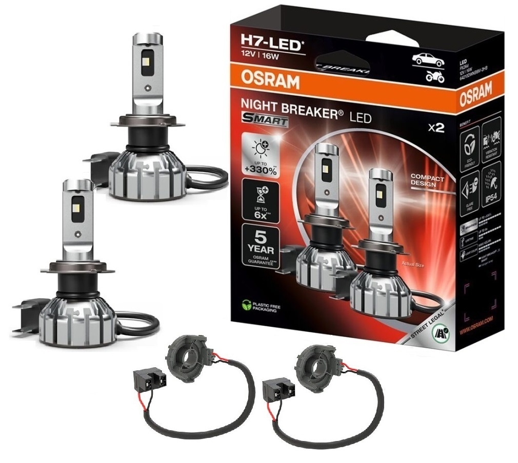 OSRAM NIGHT BREAKER H7 LED 330% Set für VW Scirocco 3 08-17 mit Adapter
