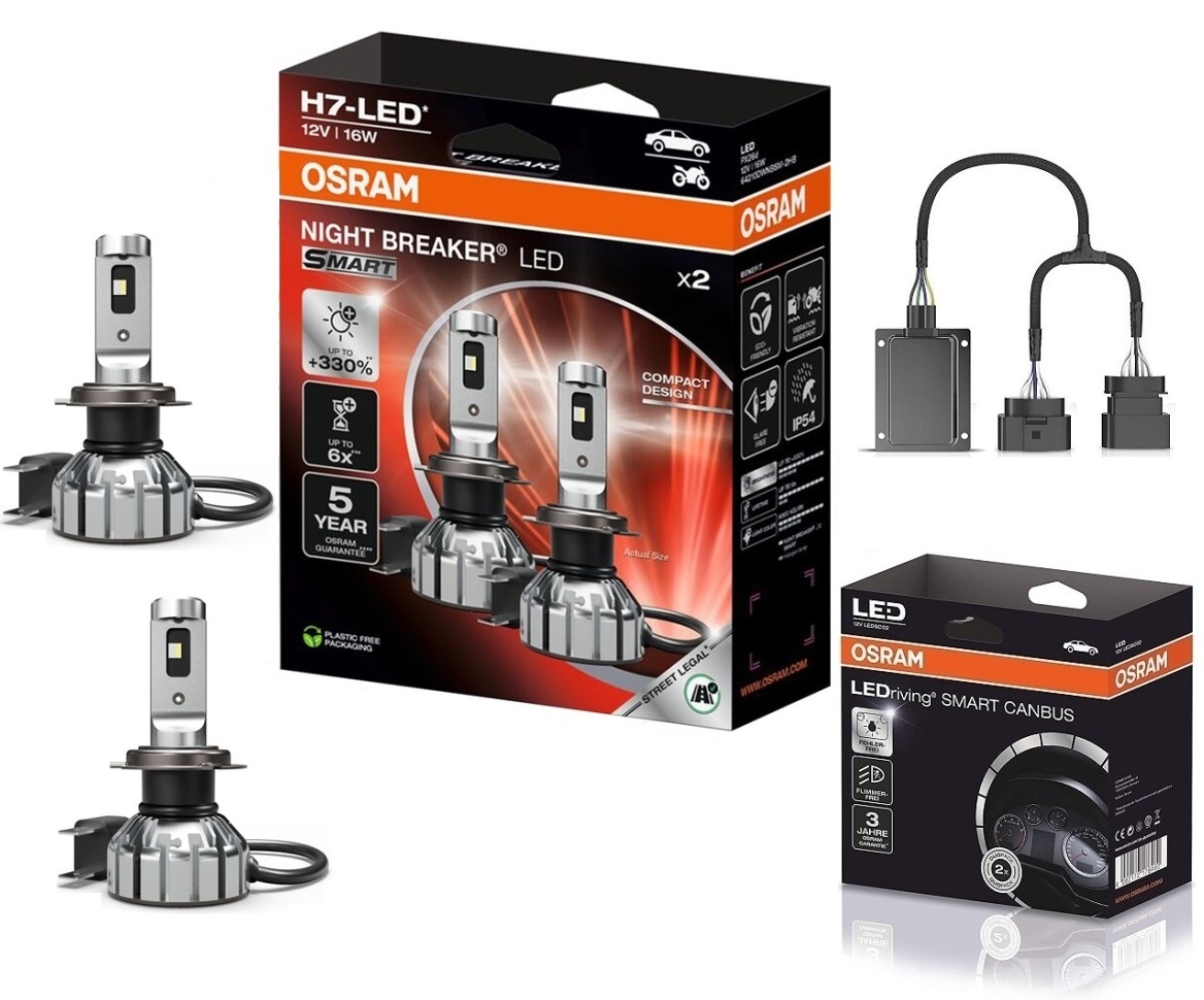 OSRAM NIGHT BREAKER H7 LED 330% Set für Audi A4 Cabrio 8H B7 03-08