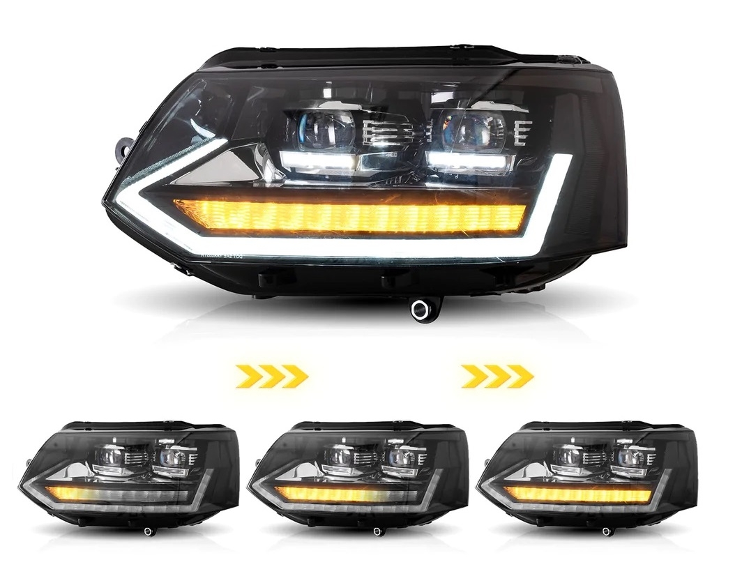 VOLL LED Scheinwerfer schwarz für VW T5 Bus GP Facelift 09-15 Lightbar Tagfahrlicht dynamischer Blinker