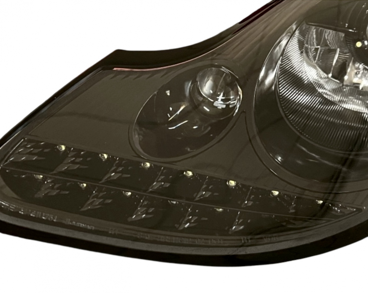 Scheinwerfer für Porsche Boxster 986 Bj. 96-04 Led Tagfahrlicht-Optik Led-Blinker schwarz glänzend