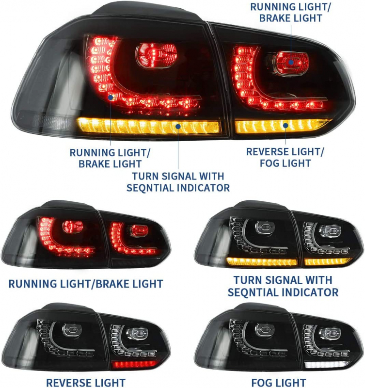 LED Rückleuchten für VW Golf 6 08-12 schwarz dynamischer Blinker VL