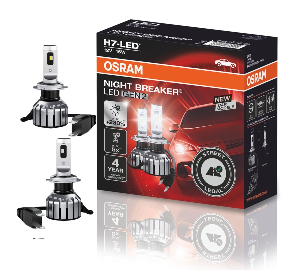 OSRAM NIGHT BREAKER LED H7 GEN2 230% 64210DWNBG2 Set 16W