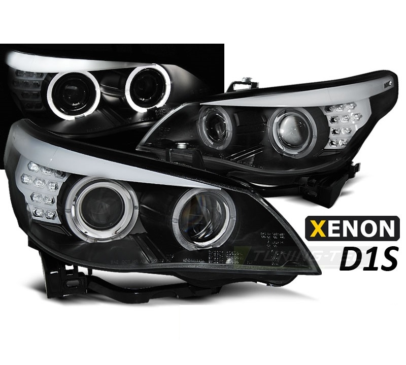 Xenon Scheinwerfer für BMW E60 E61 05-07 schwarz Led Angel Eyes D1S