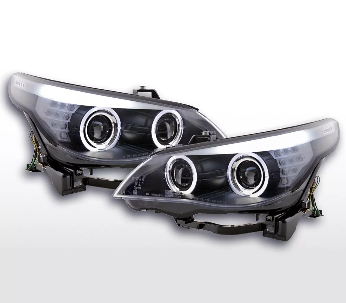 Xenon Scheinwerfer für BMW E60 E61 05-07 schwarz Led Angel Eyes D1S