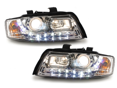Scheinwerfer für AUDI A6 4B 01-04 Facelift Tagfahrlicht-Optik chrom