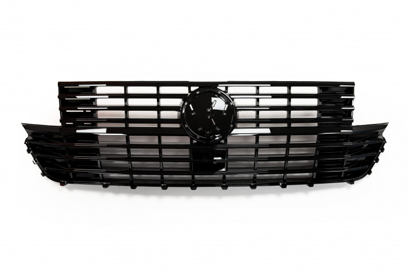 Frontgrill + Blenden schwarz glänzend für VW T6.1 Multivan / Caravelle / Transporter ab 2019 für VW-Zeichen