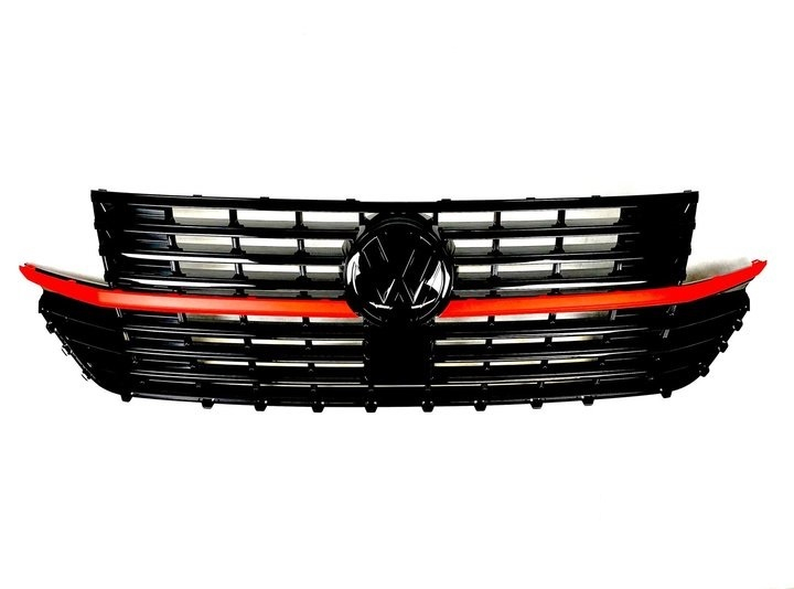 Frontgrill schwarz rot glänzend für VW T6.1 Multivan / Caravelle / Transporter ab 2019 für VW-Zeichen
