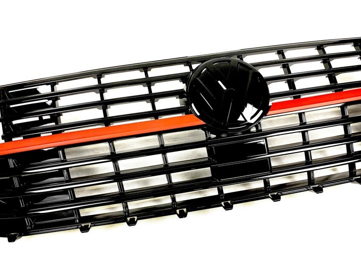 Frontgrill schwarz rot glänzend für VW T6.1 Multivan / Caravelle / Transporter ab 2019 für VW-Zeichen