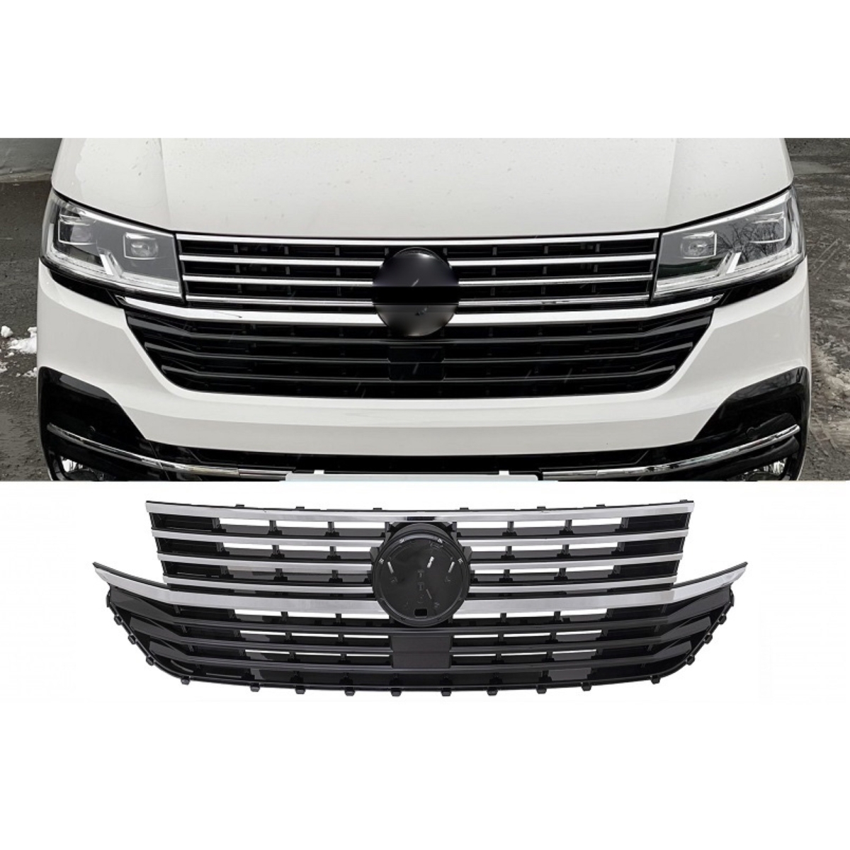 Frontgrill schwarz chrom glänzend für VW T6.1 Multivan / Caravelle / Transporter ab 2019 für VW-Zeichen