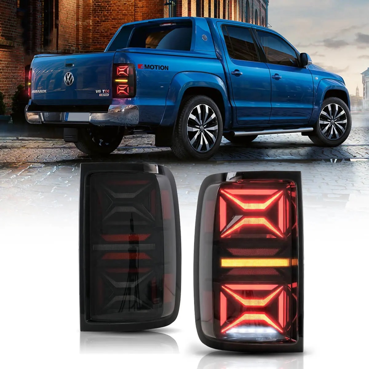 VOLL LED Rückleuchten für VW Amarok 10-22 mit dynamischem Blinker schwarz smoke