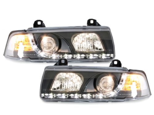 LED Tagfahrlicht-Optik Scheinwerfer für BMW E36 Coupe Cabrio 92-98 black schwarz