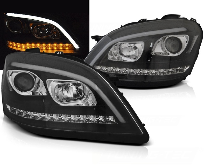 Scheinwerfer für Mercedes ML W164 05-08 Tagfahrlicht-Optik schwarz dynamischer Led Blinker