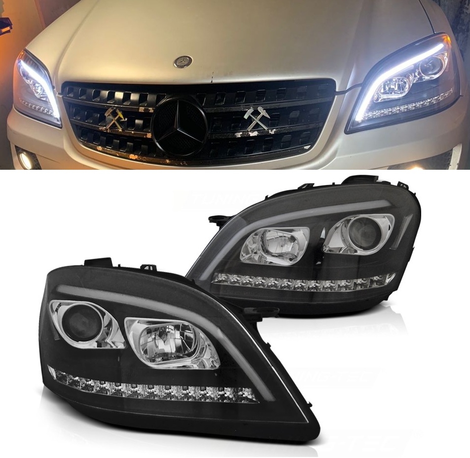 Scheinwerfer für Mercedes ML W164 05-08 Tagfahrlicht-Optik schwarz dynamischer Led Blinker