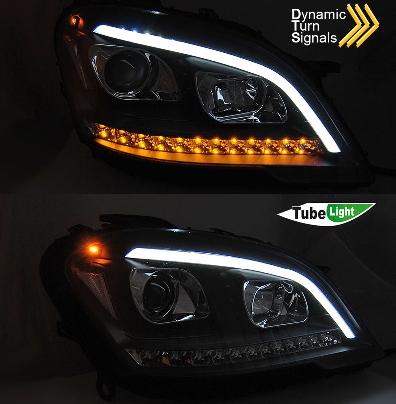 Scheinwerfer für Mercedes ML W164 09-11 Tagfahrlicht-Optik schwarz dynamischer Led Blinker