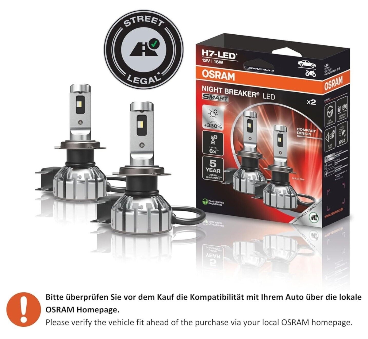OSRAM NIGHT BREAKER H7 LED 330% Set für Audi A4 B5 Facelift 1999-2001