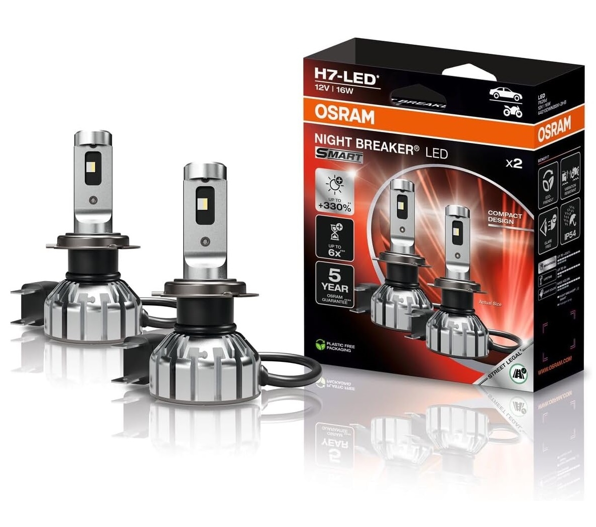 OSRAM NIGHT BREAKER H7 LED 330% Set für Opel Mokka A 2012-2019