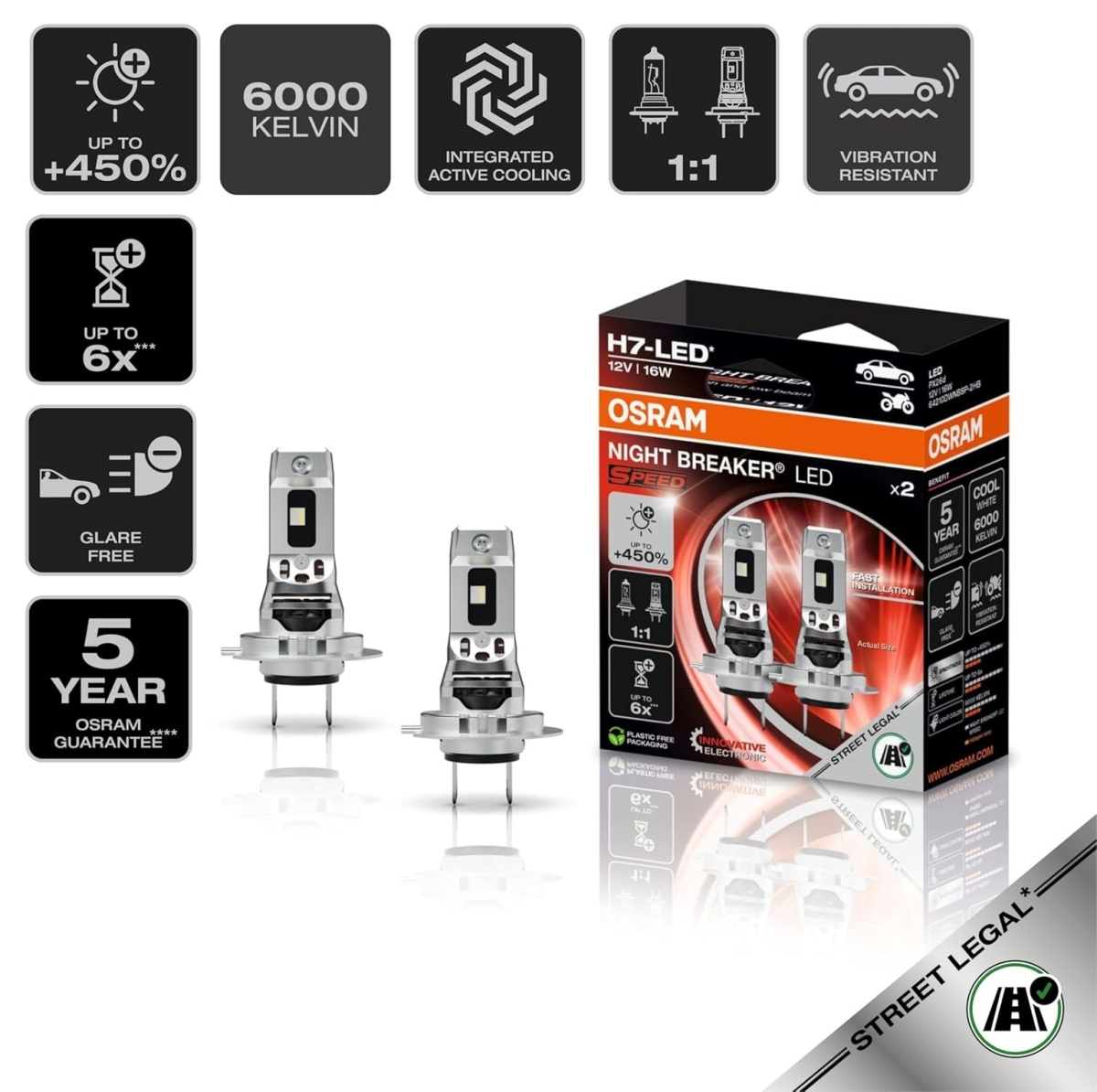 OSRAM NIGHT BREAKER LED H7 Speed 450 64210DWNBSP Set