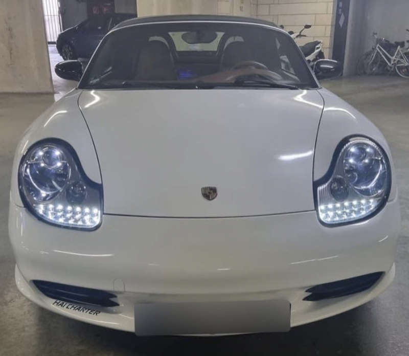 Scheinwerfer für Porsche Boxster 986 Bj. 96-04 Led Tagfahrlicht-Optik Led-Blinker schwarz glänzend
