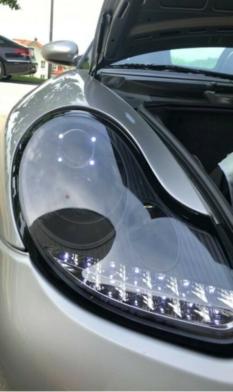 Scheinwerfer für Porsche Boxster 986 Bj. 96-04 Led Tagfahrlicht-Optik Led-Blinker schwarz glänzend
